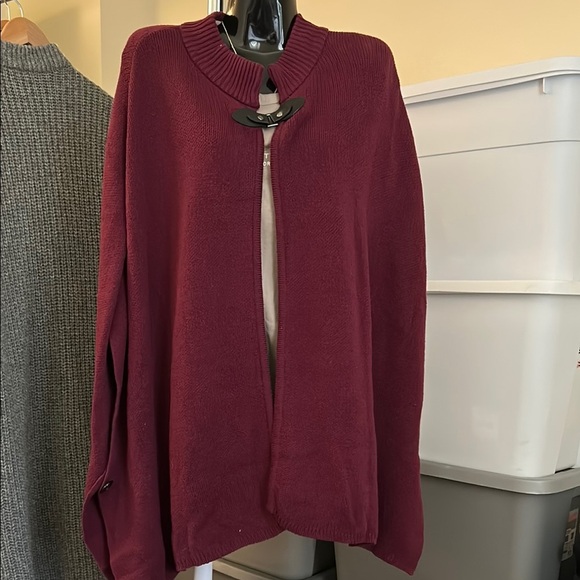 Croft & Barrow Women's Burgundy Open Front Knit Poncho Cape Shawl Sz L/XL - Picture 1 of 6
